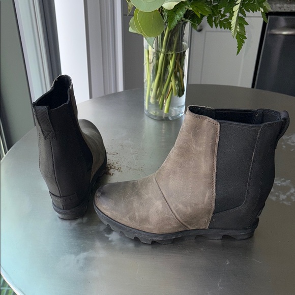 Sorel Brown and Black Wedge Ankle Boots with Elastic Panels main image 3
